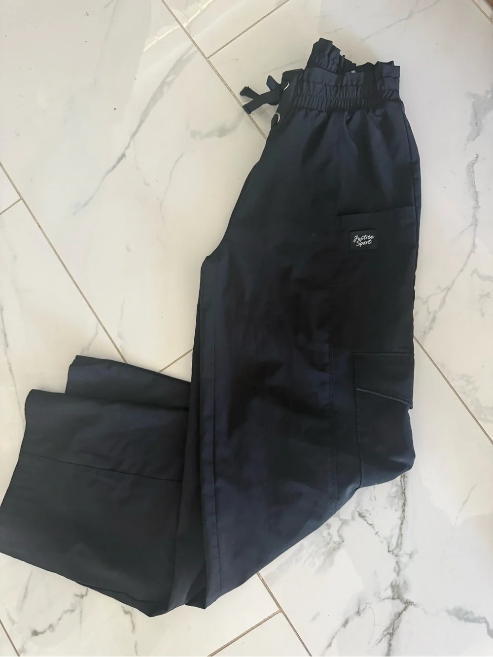 Justice Kids Black Cargo Pants with Drawstring Waist